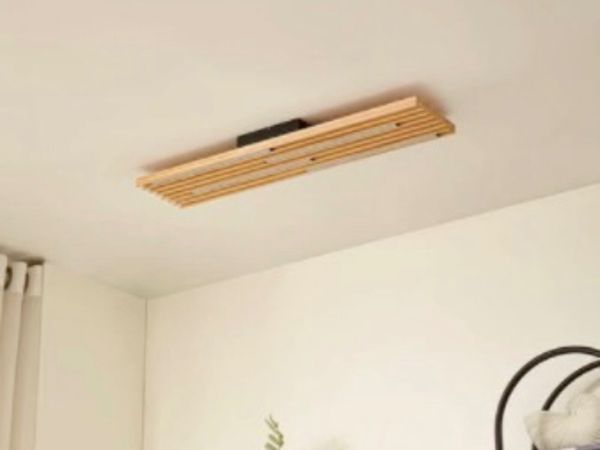 LED ceiling light Madero, pine wood, 90 cm x 20 cm - Main image