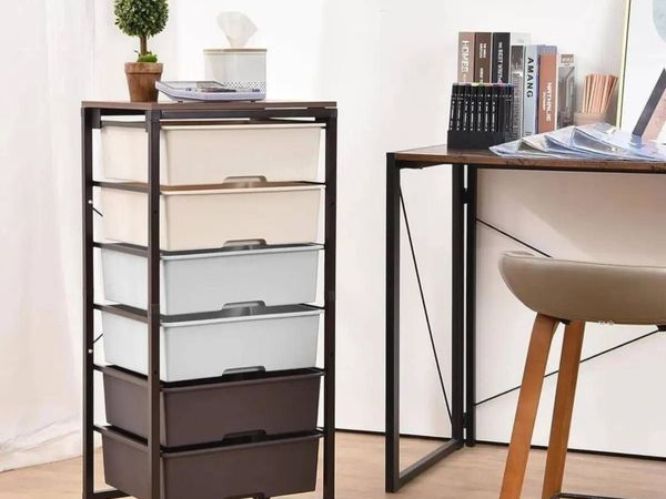 6 Drawer Rolling Storage Cart with Wood Top - Main image