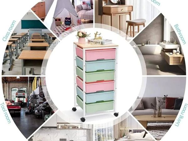Multi Drawer Rolling Storage Cart Wooden Top - Main image