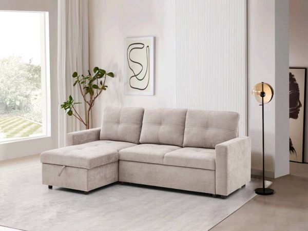 Reversible Beige & Grey Pull Out Sofa Bed - Main image