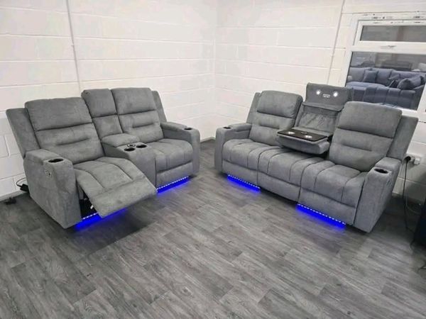 3+2 Titan Plus Electric Grey Fabric Recliner Sofa - Main image