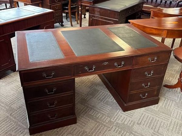 Mahogany deep green leather top twin pedestal writ - Main image