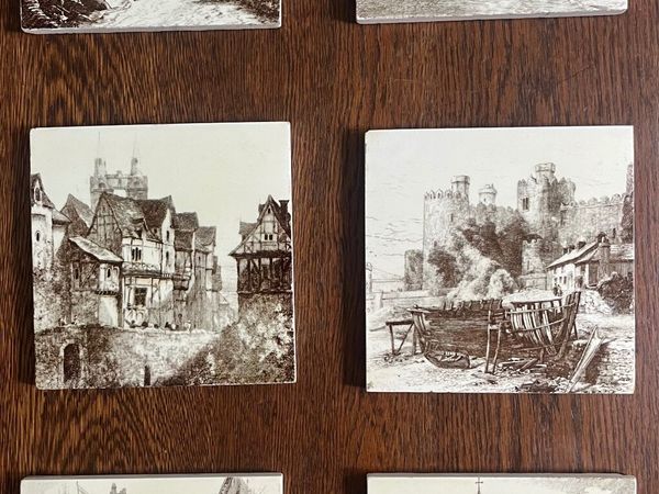 Set of 6 Antique Minton 'The Views' VictorianTiles - Main image