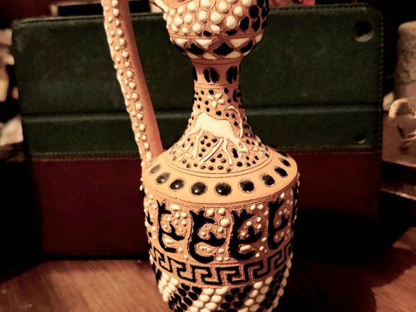 RARE, GREEK POTTERY, 14"Tall Hand Signed Oil Jug ! - Main image