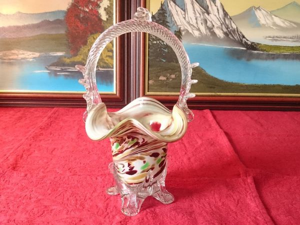 Murano Millefiori Art Glass Basket 10.75 In. Tall - Main image