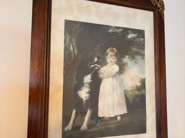 Large Vintage Framed Print – Girl with Dog - Main image