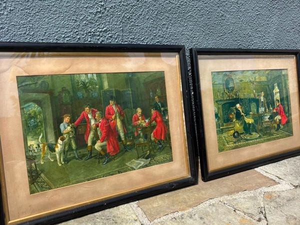 Pair of Framed Prints - Interior Hunting Scenes - Main image