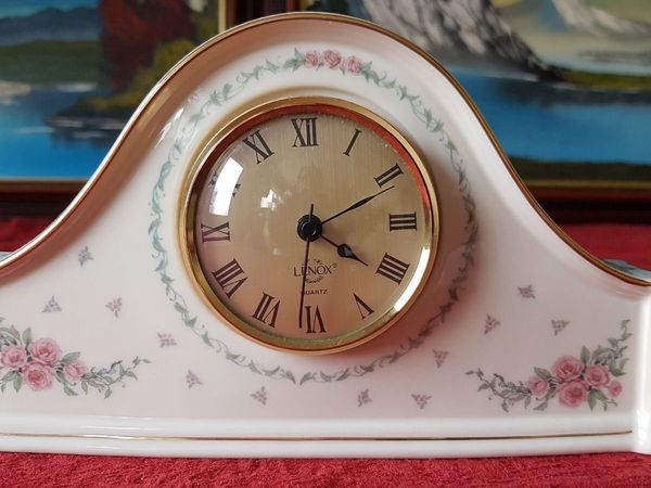 Lenox Porcelain Floral Mantle Clock Made In USA - Main image