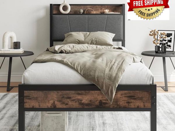 3ft Single Bed Frame with Storage Headboard,Heavy - Main image