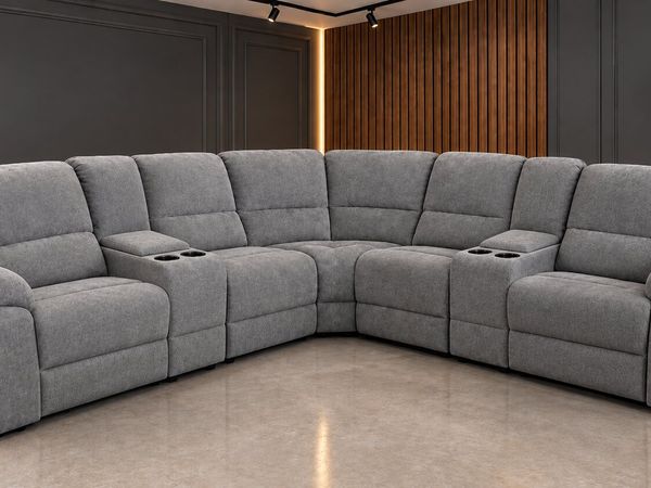 Monaco Corner Grey Fabric Recliner With Consoles - Main image