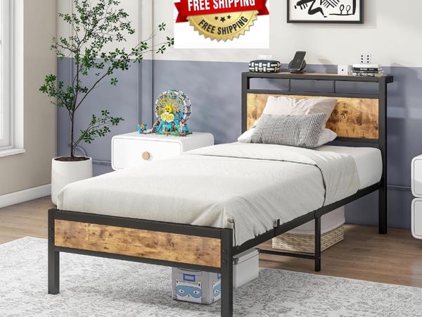 3ft Single Bed Frame with Wooden Storage Headboard - Main image