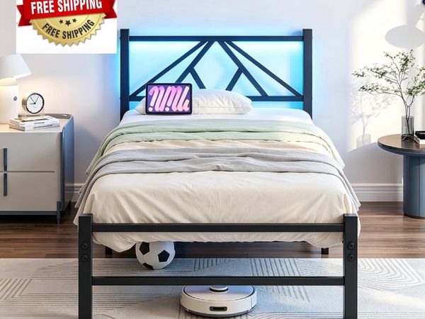 Single Bed Frame with Charging Station and LED Hea - Main image