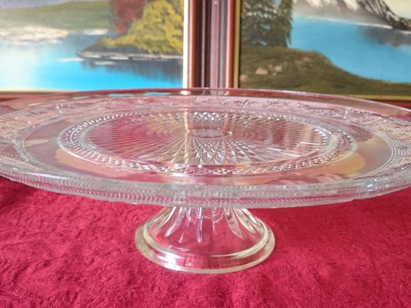 Vintage Cut Glass Art Deco Footed Cake Stand - Main image
