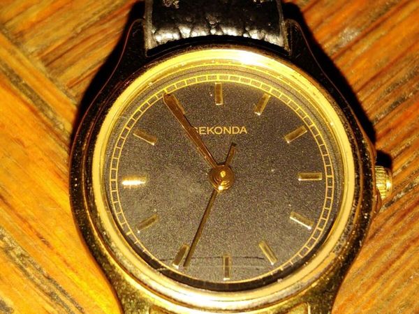 LARGE BLACK SECONDA New Real Black Leather Watch ! - Main image