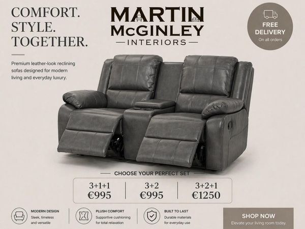 New 3+2+1 Black & Grey Leather Sofa Sets - Main image