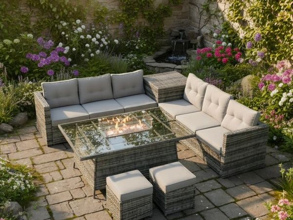 Corner garden furniture set with gas firepit table - Main image