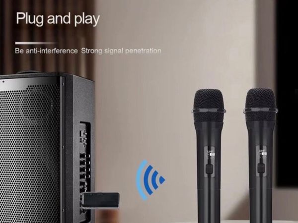 2x Wireless Microphones UHF Karaoke Rechargeable - Main image