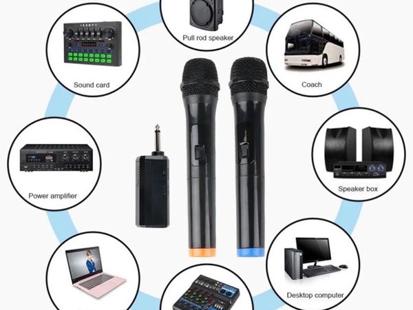 2x Wireless Microphones Karaoke UHF Rechargeable - Main image