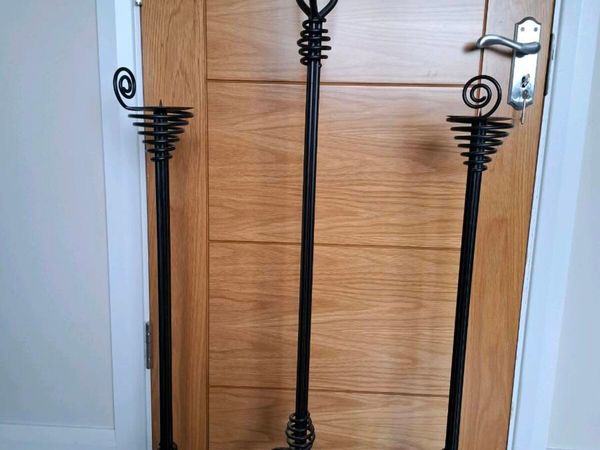 Set of 3 Tall Wrought Iron Candle Holders / Floor - Main image