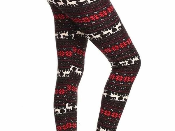 Black Red Reindeer Snowflake High Waisted Legins - Main image