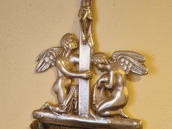 Antique  Brass Angel Holy Water Font Religious Wall Art - Main image