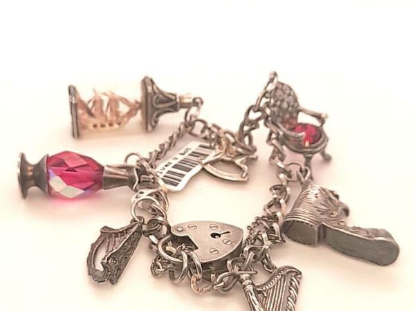 Vintage Silver and Pink Stone Charm Bracelet - Main image
