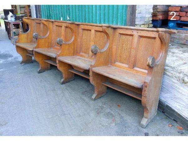 Four Seater Oak Pew – Folding Seats – 2 – KAS358 - Main image