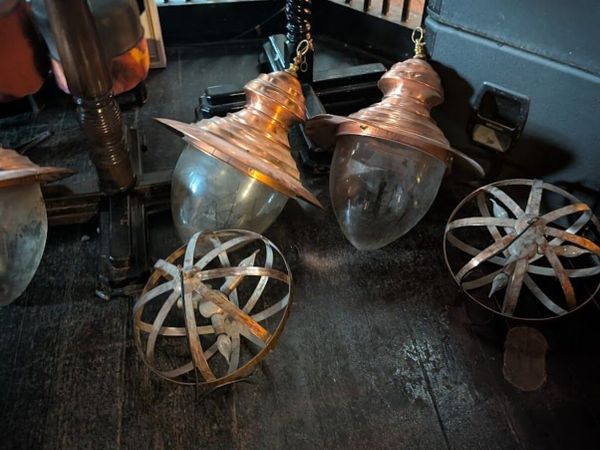 2 Copper-Look Orb Cage Pendant Lights - Main image