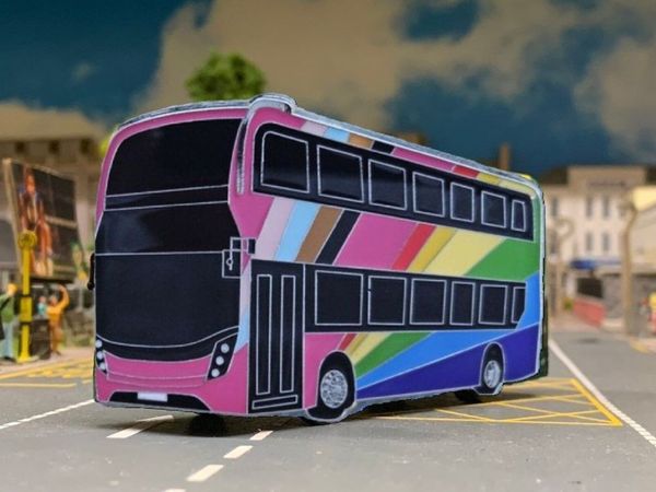 Rainbow Bus Badge : Brooch: Tie pin, Free Post - Main image
