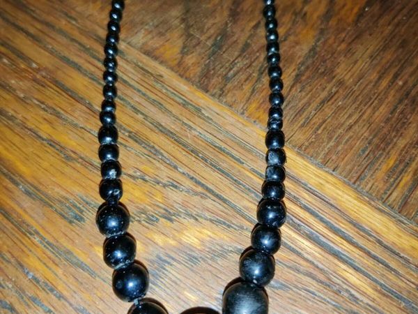 POLISHED REAL BLACK ONYX, 24"Long New Necklace ! - Main image