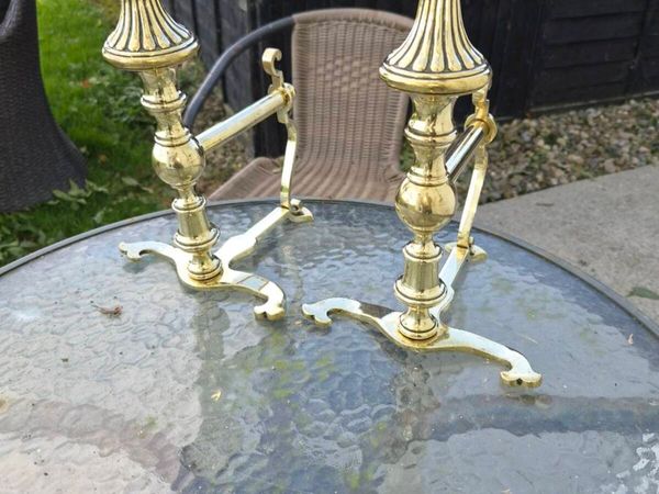 Old brass  fire dogs - Main image