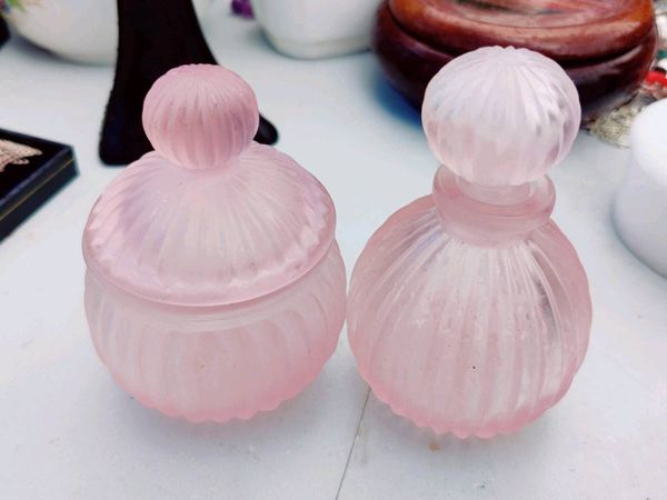 GENUINE PINK GLASS COSMETIC, Small Scent Jars ! - Main image
