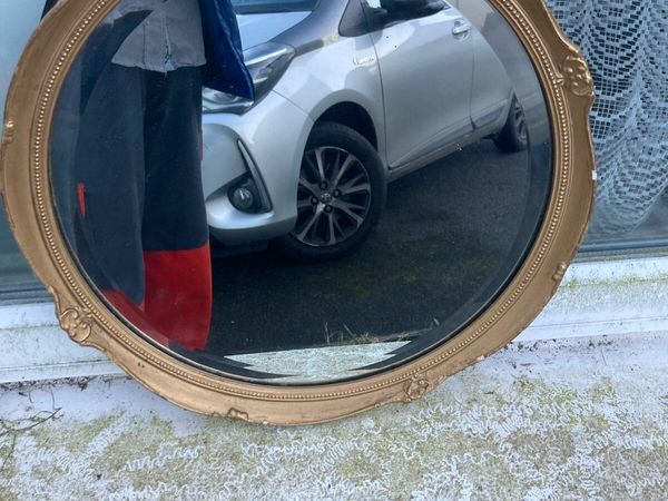 Vintage gold round mirror free postage - Main image