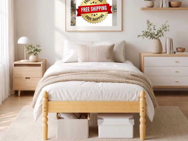 Single Bed Frame 14-inch Natural Bamboo Wood Platf - Main image