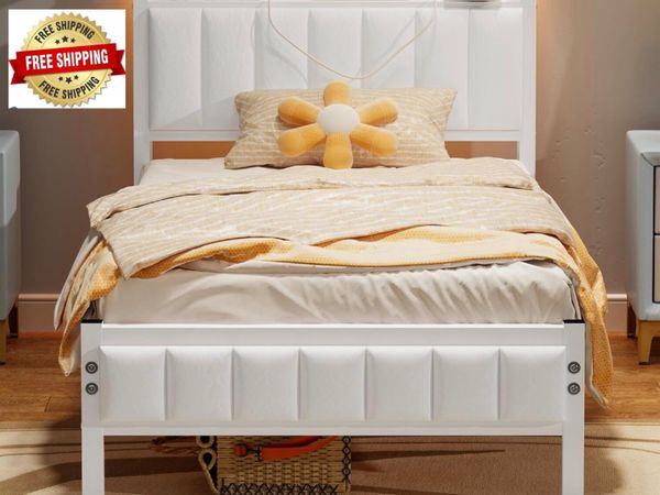 Single Bed Frames with Storage Headboard and Charg - Main image
