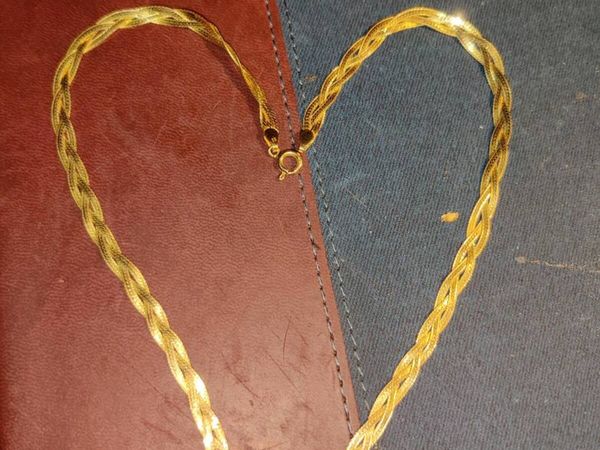 DOUBLE PLAID HEART, 9CT Gold 6.41g New 18"Chain ! - Main image