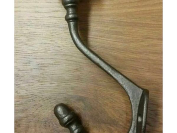 6 x Large Cast Iron Coat Hooks Pumpkin Top - Main image
