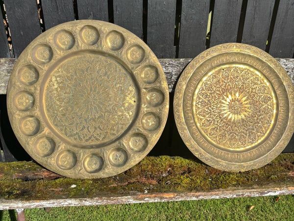 2 vintage large brass engraved Moroccon / middle t - Main image