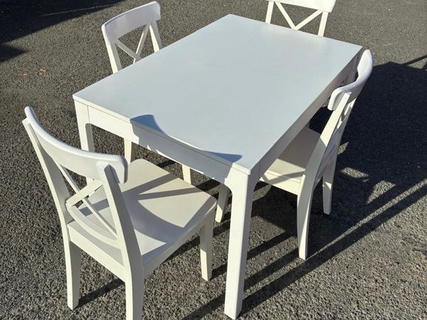 White extended Table & 4 Solid Chairs - Main image