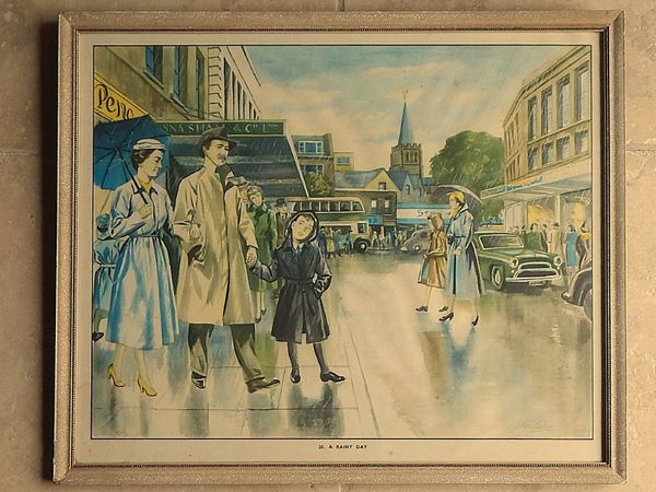 Vintage John Baker Print ‘A Rainy Day’ c1950s - Main image