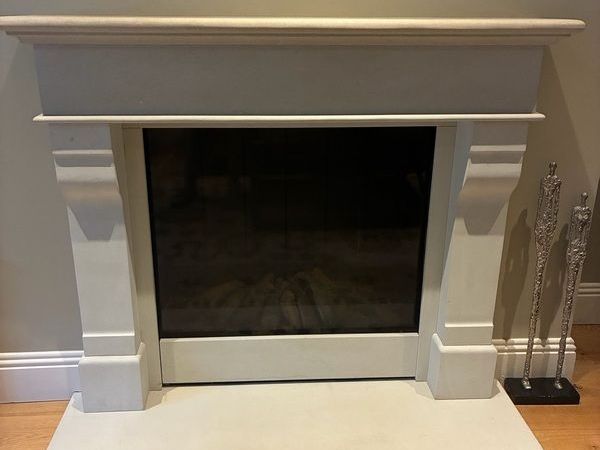 Limestone fireplace with gas fire - Main image