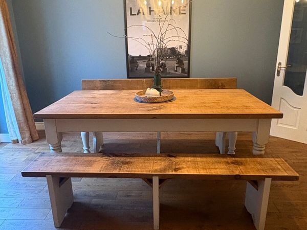 Solid Wood Dining Table & Benches - Main image