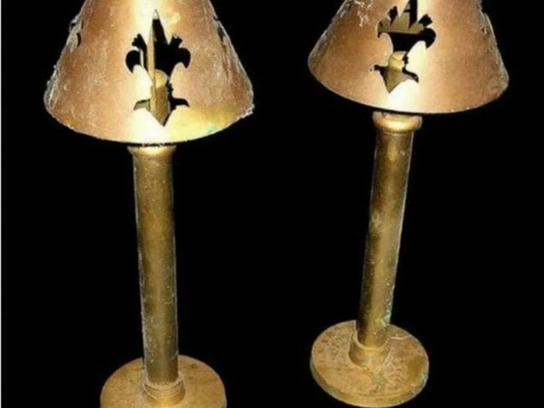 Pair of Vintage Harrods Brass Candle Lamps - Main image