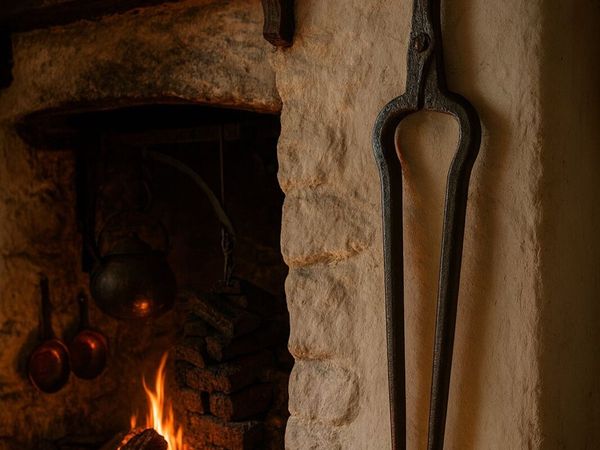 antique tongs fire iron cottage pub cave vintage - Main image