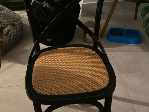 Black cross back dining chair with rattan seat - Main image