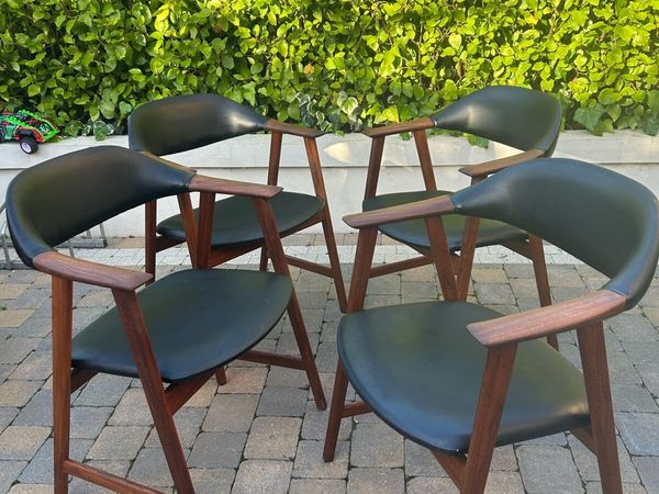 Mid century solid teak dining table chairs - Main image