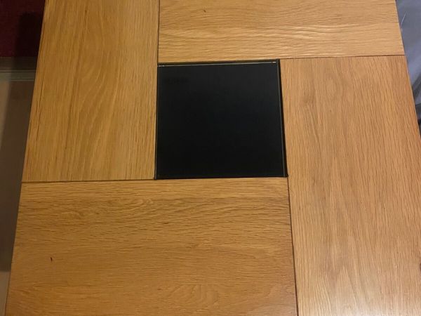 Frank McGowan Oak Table with black glass centre - Main image