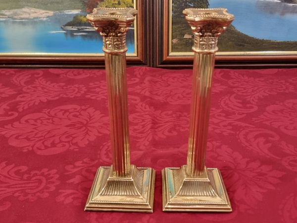 Solid Brass Art Deco Corinthian Column Candlestick - Main image