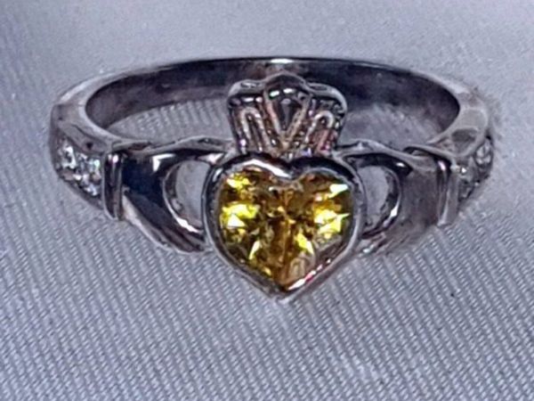 Vintage Sterling Silver Topaz Claddagh Ring - Main image