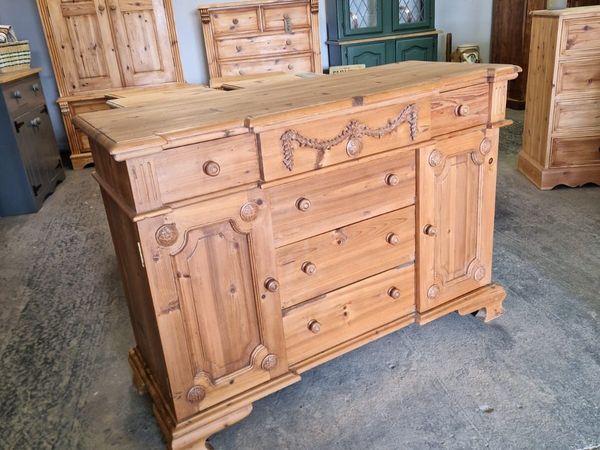 Vintage carved front pine sideboard - Main image